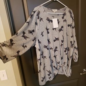 3/4 Sleeve Shirt Grey with Hummingbirds